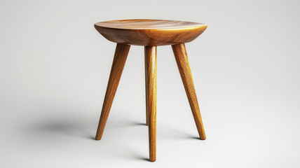 Wooden three-legged stool on a clean background