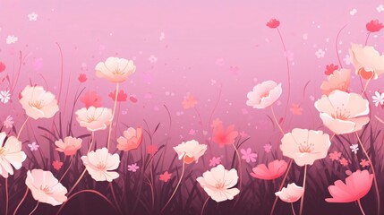 Flower background with pink and white poppies. Vector illustration.