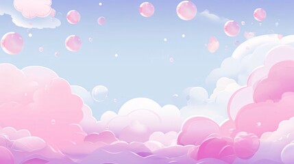 Fototapeta na wymiar Pink and blue sky background with clouds and balloons. Vector illustration.