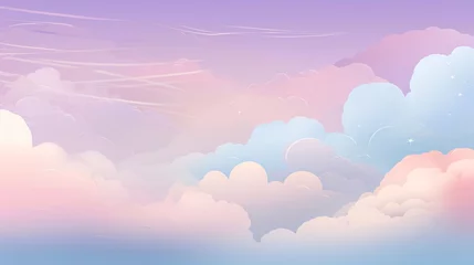 Draagtas Sky clouds landscape background. Vector illustration. Paper art style. Pastel colors. © Hawk