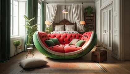 Watermelon Couch in Elegant Vintage Room