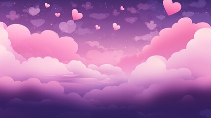 Fototapeta na wymiar Valentine's day background with hearts and clouds. Vector illustration.