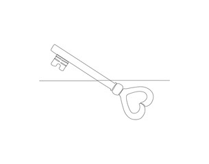Continuous line drawing of key. One line of key. Key continuous line art. Editable outline