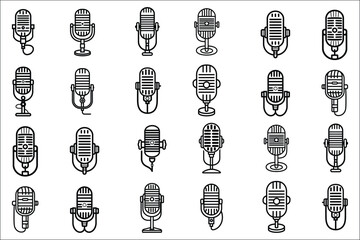 Microphone icon, Microphone icon set, Set of Microphone icon, Black and white Microphone icon set, Microphone line icon set