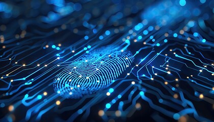Delve into virtual forensics to analyze digital surfaces for clues using computerized fingerprint analysis - obrazy, fototapety, plakaty