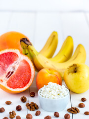 dieting cottage cheese with fresh fruits and nuts