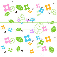 Spring Seamless colorful pattern with owls