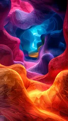 Tuinposter 3Drendered abstract landscapes where vibrant colors and dynamic shapes dance in harmony © Rona_65
