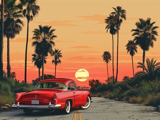 Vintage poster, pastel colors and retro details reminiscent of classic summer experiences.