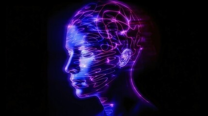 Digital Illustration of a Human Head with a Glowing Brain Interface