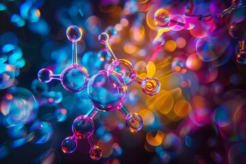 Vibrant Abstract Molecular Structure with Colorful Bokeh Lights - obrazy, fototapety, plakaty