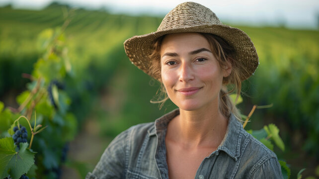 Young woman smiling in vineyard