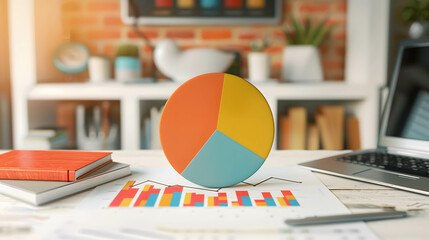 Illustration of investment featuring a pie chart displaying asset allocation or portfolio management on stock market and fund, analysis and research investment plan - obrazy, fototapety, plakaty
