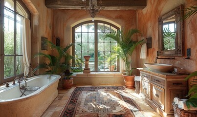 Mediterranean villa bathroom with traditional style scene --ar 5:3 --stylize 250 --v 6 Job ID: ef943e64-bf99-47a3-aed6-83627055a40a