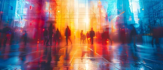 Foto op Canvas City Pulse: Neon Blur of Urban Life. Concept Street Fashion, Urban Landscapes, Electric Nightlife, Trendy Cafes, Artistic Murals © Anastasiia
