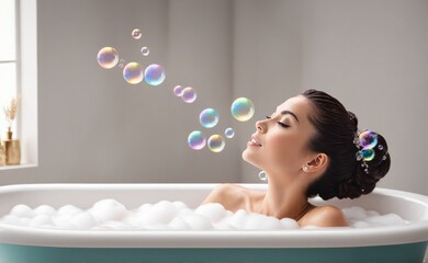 A woman enjoying a relaxing bubble bath