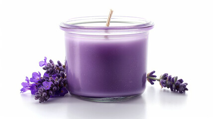 Obraz na płótnie Canvas Purple candle with lavender flowers