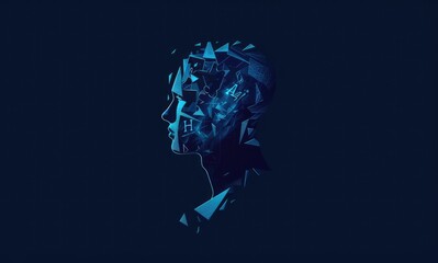 "Futuristic AI Concept: Blue Lowpoly Geometric Head Illustration"