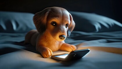 Puppy Curiously Interacting with Smartphone