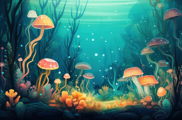 Fototapeta na wymiar A cute illustration of the underwater world 