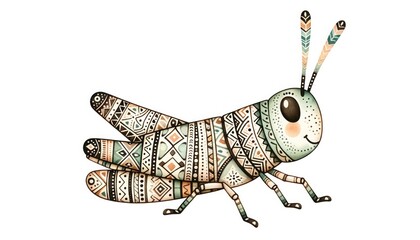 grasshopper BOHO pattern insect watercolor clipart - obrazy, fototapety, plakaty