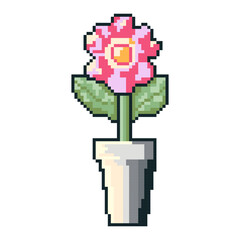 Flower icons made in the style of pixel art games of the 80s-90s. Vector illustration.