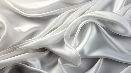 White and gray satin texture, white, silver fabric, silk, panorama, background with beautiful soft blur, pattern