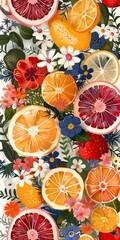 Floral and Citrus Flatlay in Orange and Blue
