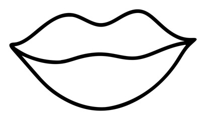 Hand drawn lips icon in simple doodle style. Woman mouth with lines. Monochrome design sense organs - 785504934