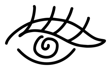 Hand drawn eye icon in simple doodle style. Open black eye with lines. Monochrome design sense organs - 785505324