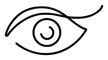 Hand drawn eye icon Leshmaker in simple doodle style. Open black eye with lines. Monochrome design sense organs - 785505710