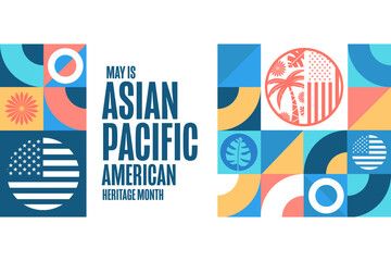 May is Asian Pacific American Heritage Month. Holiday concept. Template for background, banner, card, poster with text inscription. Vector EPS10 illustration. © bulgn