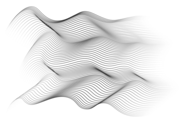 Flowing dots particles wave pattern 3D curve halftone black gradient curve shape isolated on white background. Vector in concept of technology, science, music, modern.