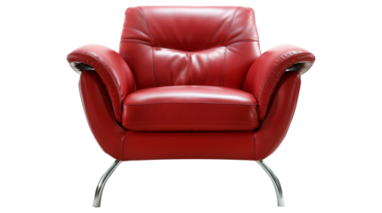 Red leather armchair on white background.