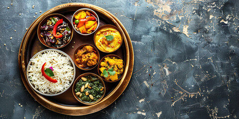 Indian thali with variety of dishes