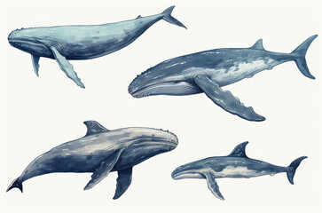 illustration of whales in different style