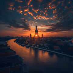 Fototapeta premium Breathtaking_sunset_over_the_iconic_Wat_Arun_temple