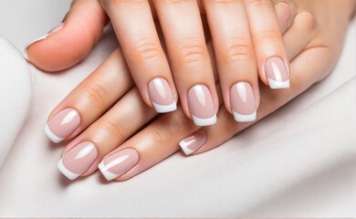 Close up of female hand with manicure. Beautiful polish manicure on square nails
