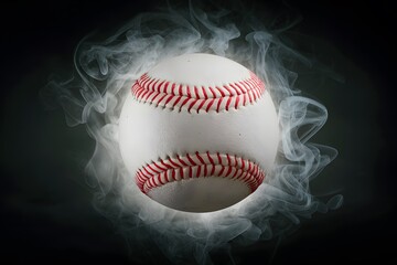 Baseball spectacle colorful ball pops against a mysterious smoky background, adding drama