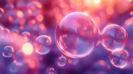 Shimmering Soap Bubbles Floating with Sunset Glow Background - obrazy, fototapety, plakaty