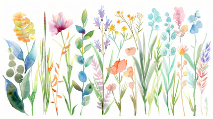 Watercolor illustration of isolated elements flowers 