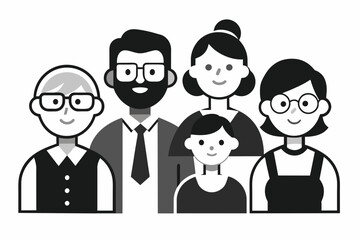 Black and white vector icons representing different age groups of people, providing a clear and concise visual representation of age diversity
