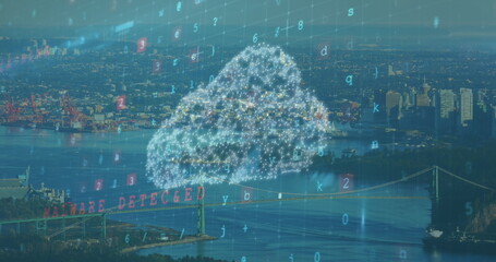 Image of cloud icon over cityscape