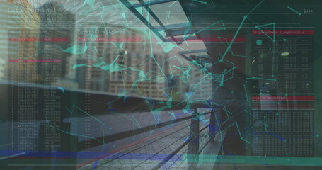 Image of network of connections over cityscape