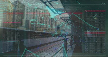 Image of network of connections over cityscape