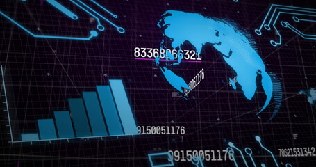 Image of financial data processing over dark background