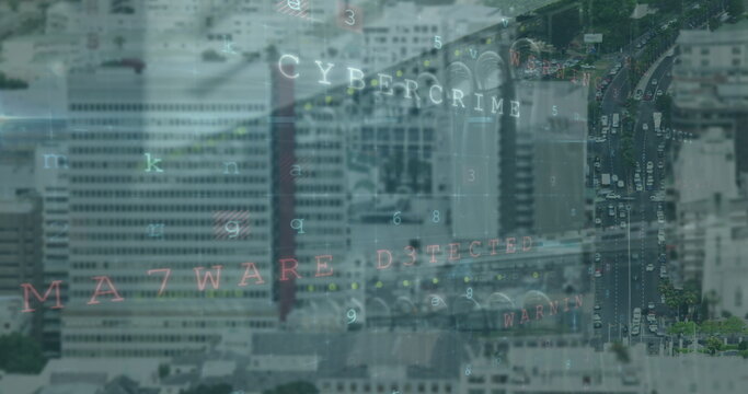 Image of data processing over cityscape