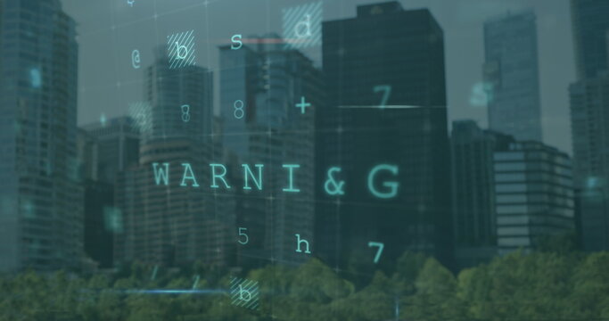 Image of data processing over cityscape