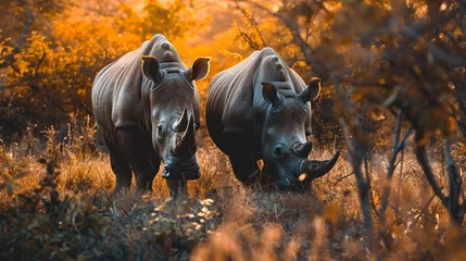 Zelfklevend Fotobehang White Rhinos Grazing at Kruger National Park © Ashley