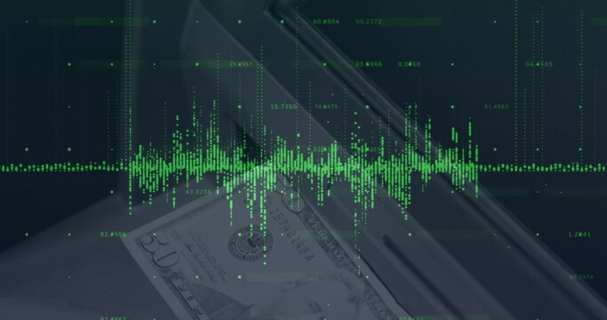 Image of financial data processing over banknote on desk - Powered by Adobe